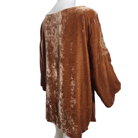 J. Jill Embroidered Velvet Top with Bell Sleeves Brown Bohemian Paisley Scroll L - Picture 7 of 10